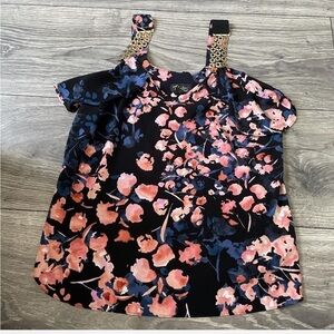 Thalia Sodi Black Floral Tank Top with Chain Straps Size XS/XCH